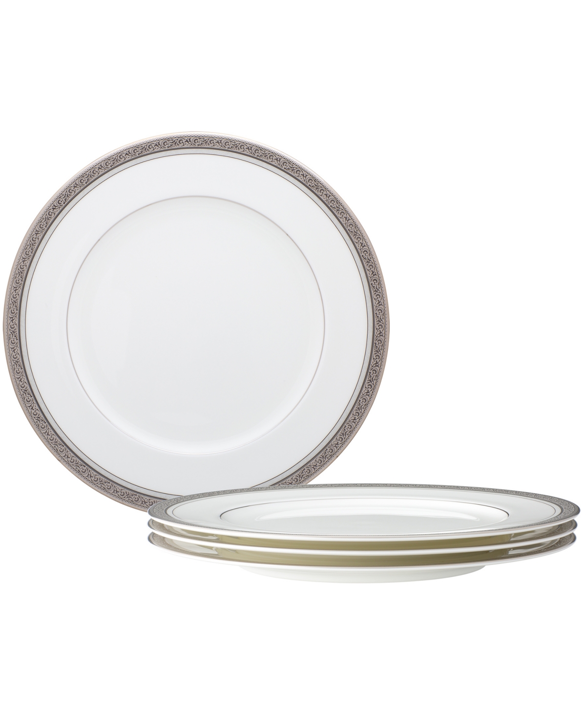 Noritake Summit Platinum Set Of 4 Dinner Plates, Service For 4 In White