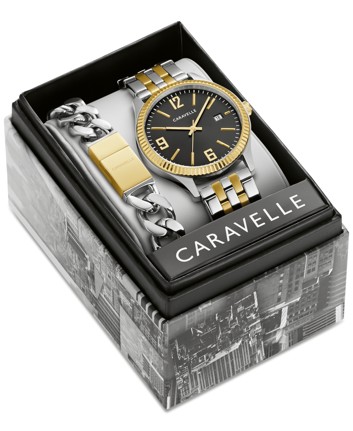 designed by Bulova Men's Two-Tone Stainless Steel Bracelet Watch 41mm Gift Set - Two-tone