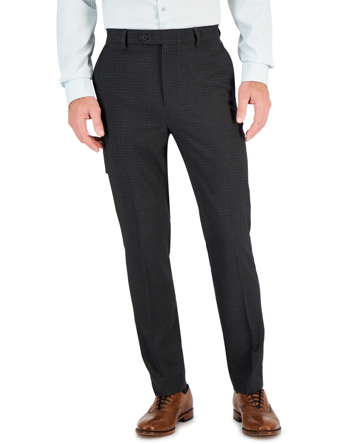 Shop Vince Camuto Men's Slim-fit Spandex Super-stretch Suit Pants In Charcoal With Blue Grid