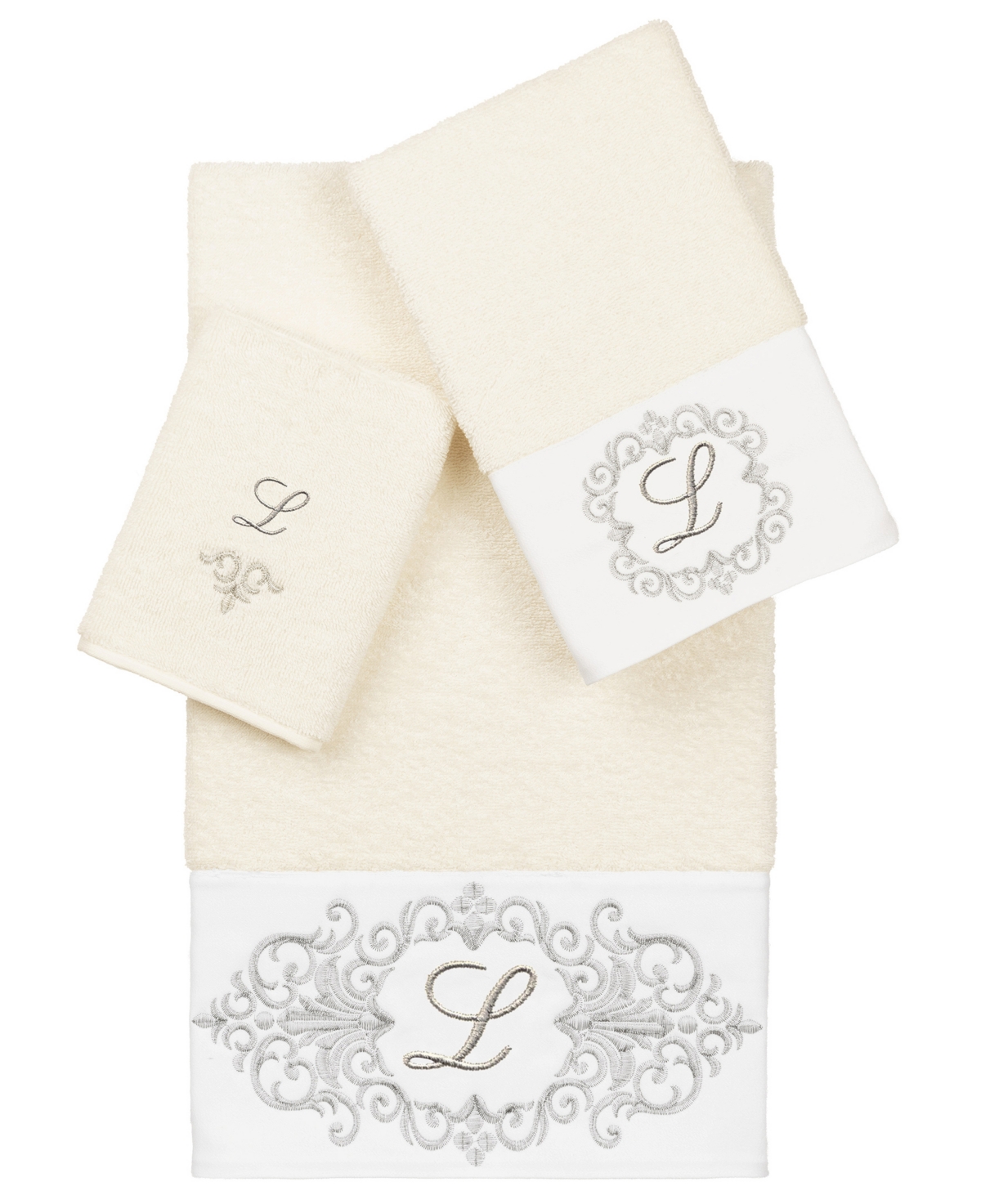 Linum Home Textiles Turkish Cotton Monica Embellished 3 Piece - Cream - L