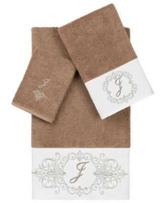 Turkish Cotton Monica Embellished Towel 3 Piece Set - Latte