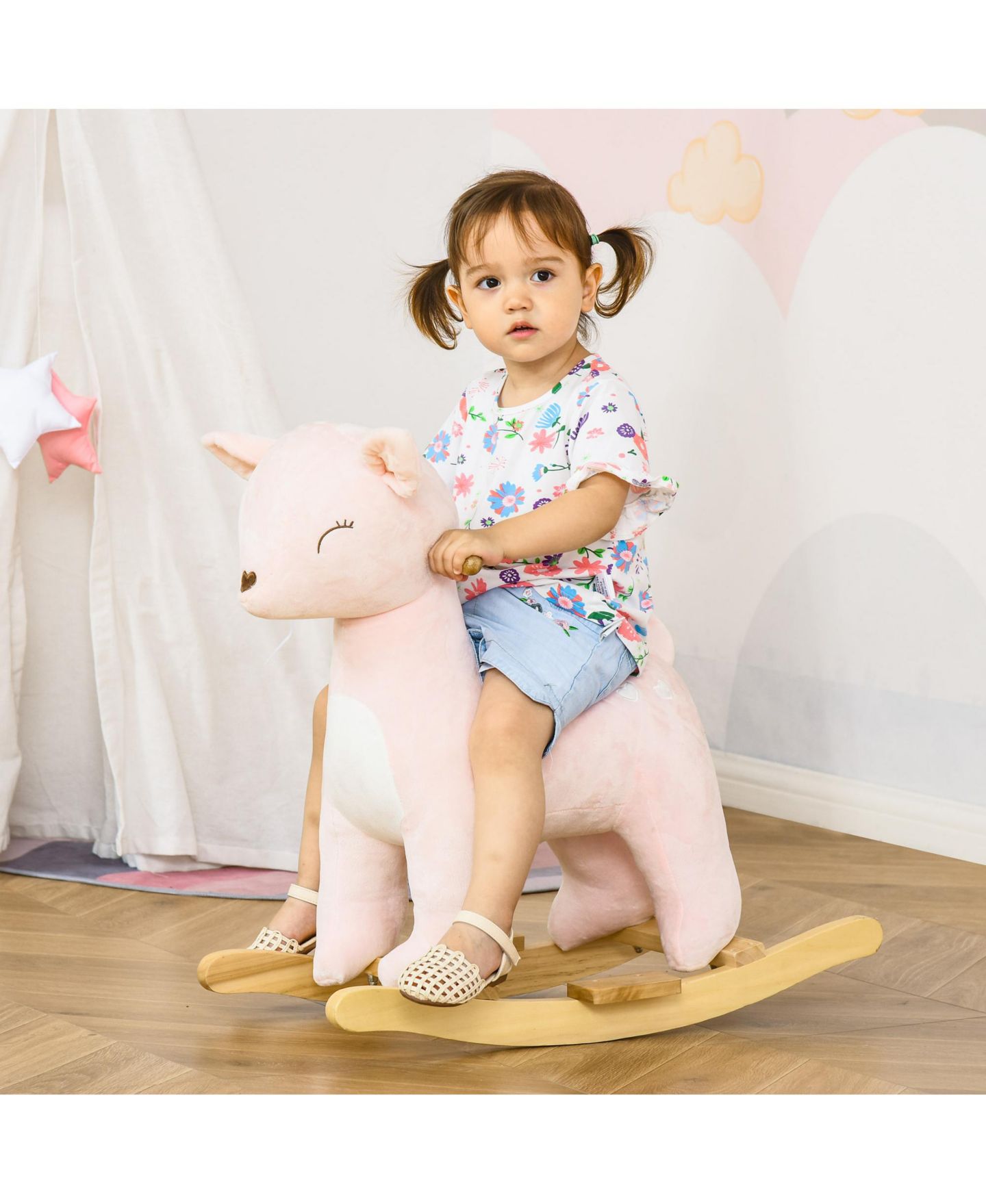 Детская мягкая игрушка Qaba Plush Deer Rocking Horse with Realistic Sounds, 26.75"L x 14"W x 25.25"H, 99 lbs Capacity, Ages 3+ — фото 2