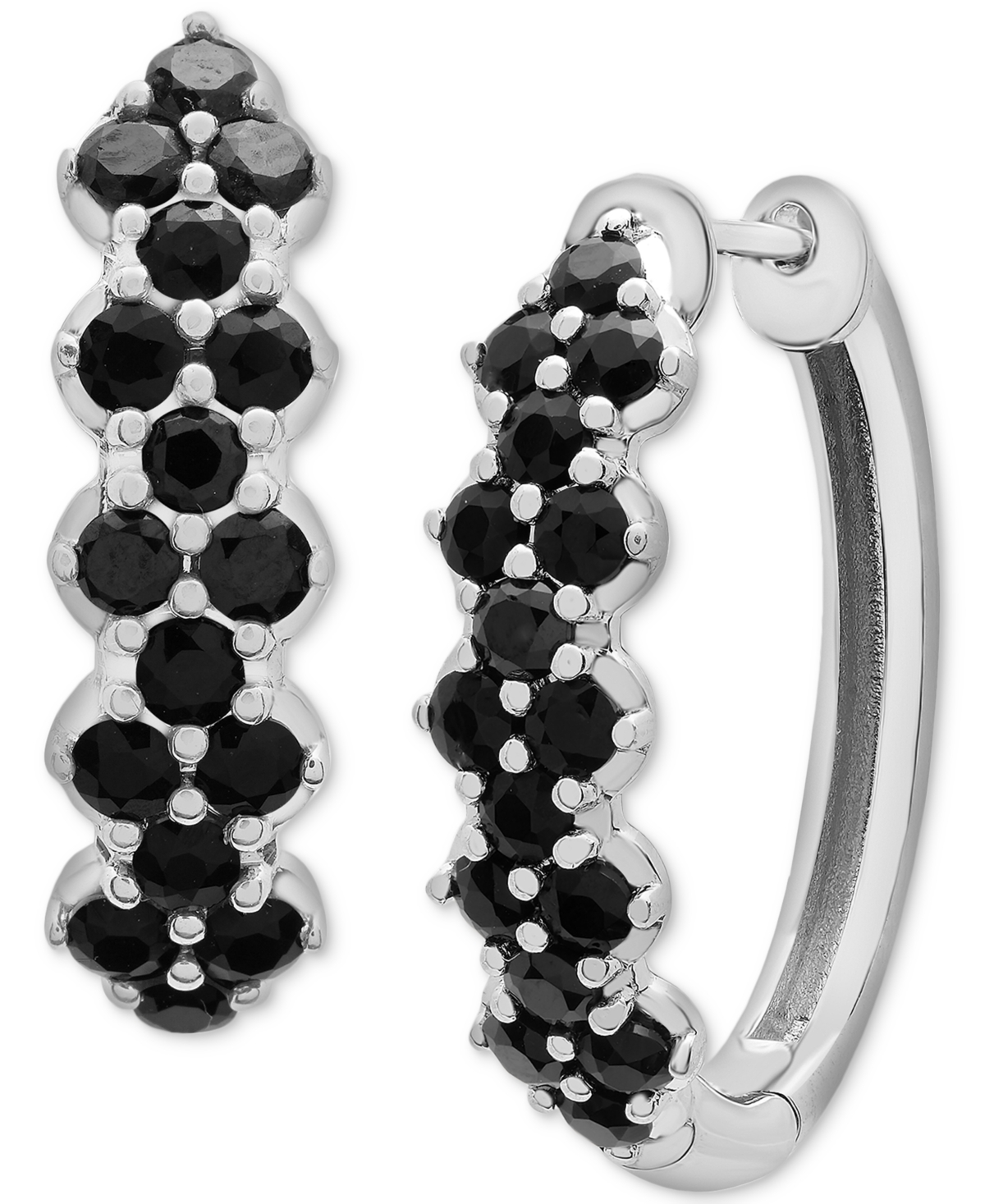 Macy's Onyx Small Hoop Earrings In Sterling Silver
