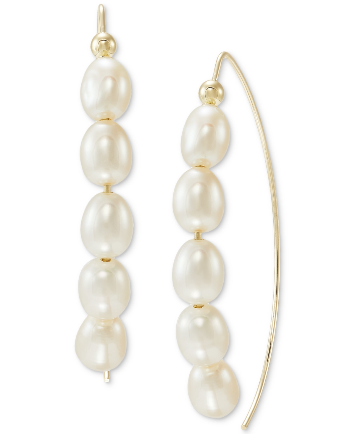 Cultured Freshwater Rice Pearl (5-6mm) Threader Earrings in 10k Gold - Gold