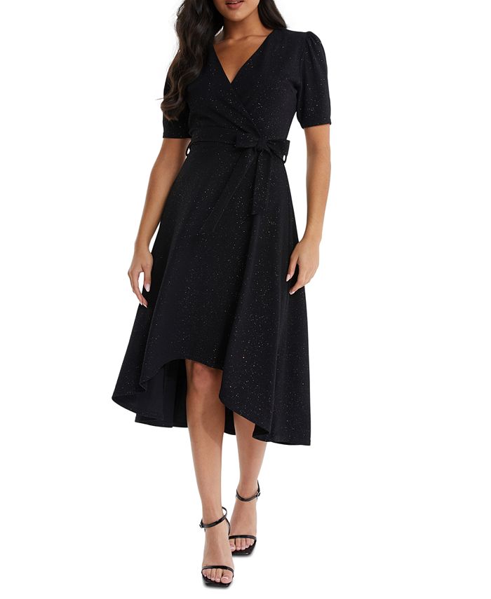 QUIZ Belted Sparkle Wrap Style Midi Dress Macy s