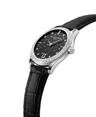 Women's Swiss Classic Diamond (3/8 ct. t.w.) Black Leather Strap Watch 36mm