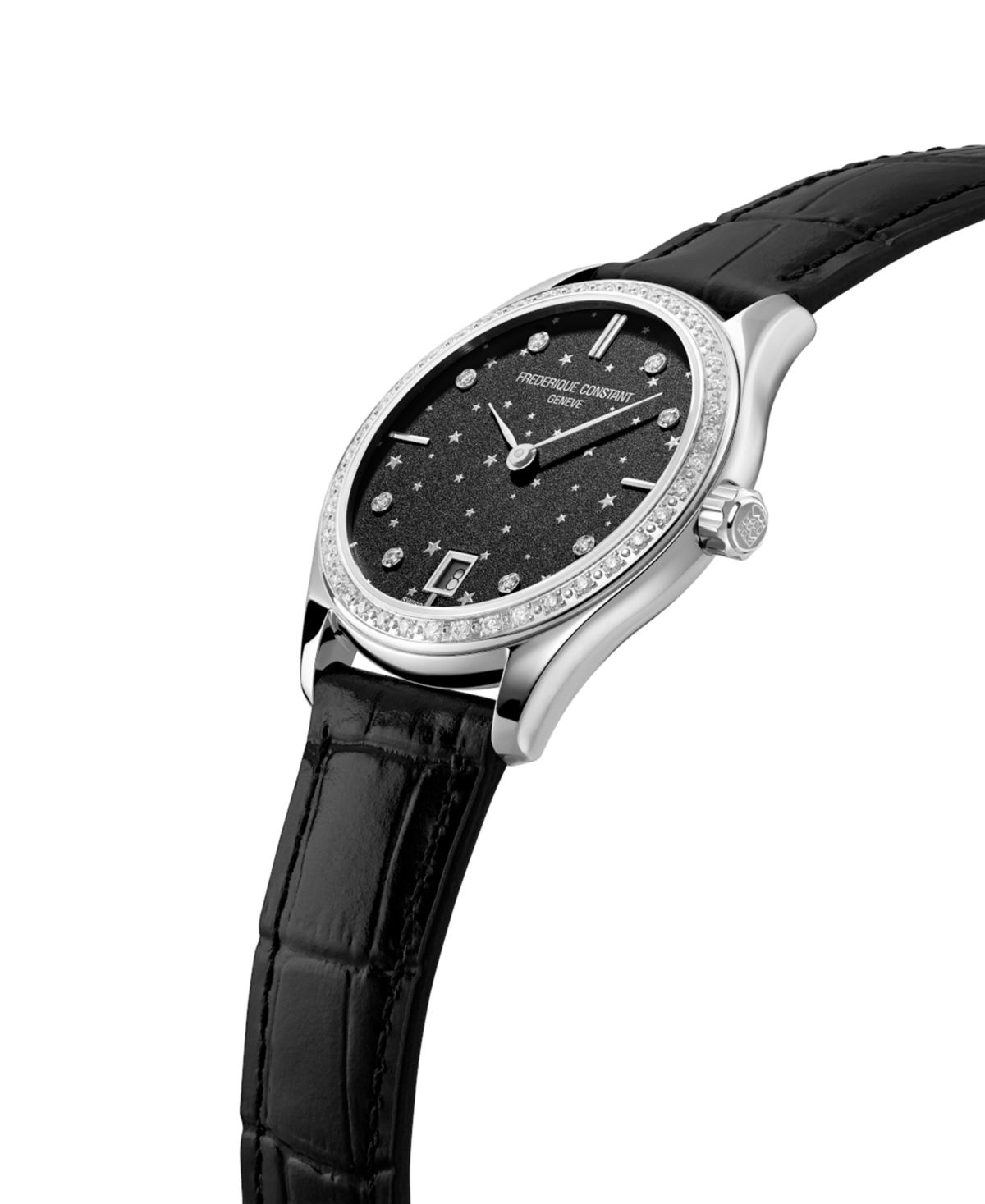 Shop Frederique Constant Women's Swiss Classic Diamond (3/8 Ct. T.w.) Black Leather Strap Watch 36mm
