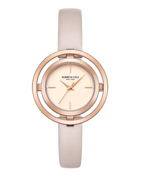 Женские часы Kenneth Cole New York Transparency Dial Nude Genuine Leather Strap Watch 32mm
