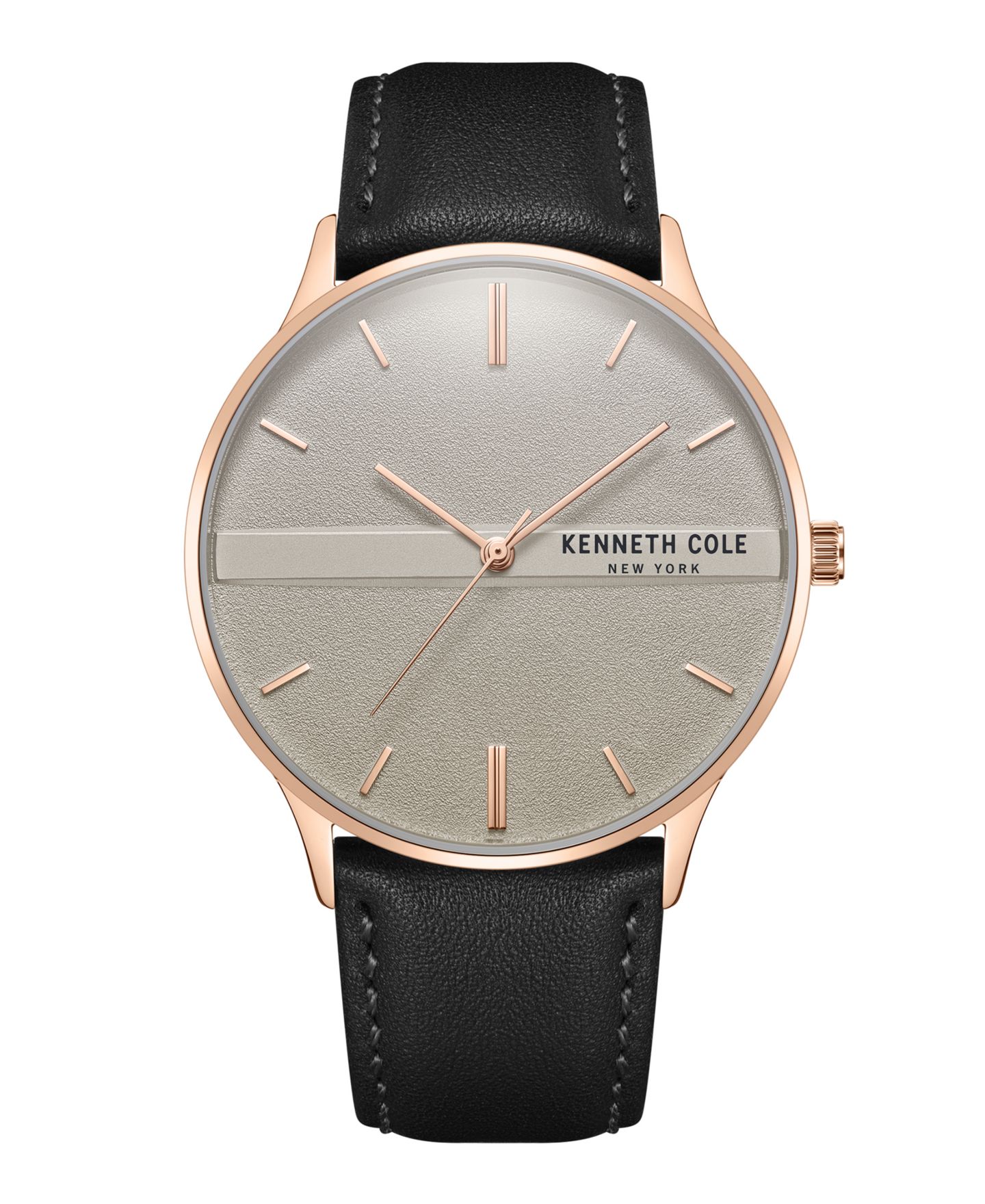 Мужские часы Kenneth Cole New York Modern Classic Black Genuine Leather Strap Watch 42mm — фото 1