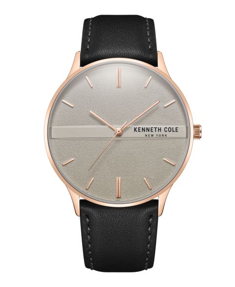 Мужские часы Kenneth Cole New York Modern Classic Black Genuine Leather Strap Watch 42mm