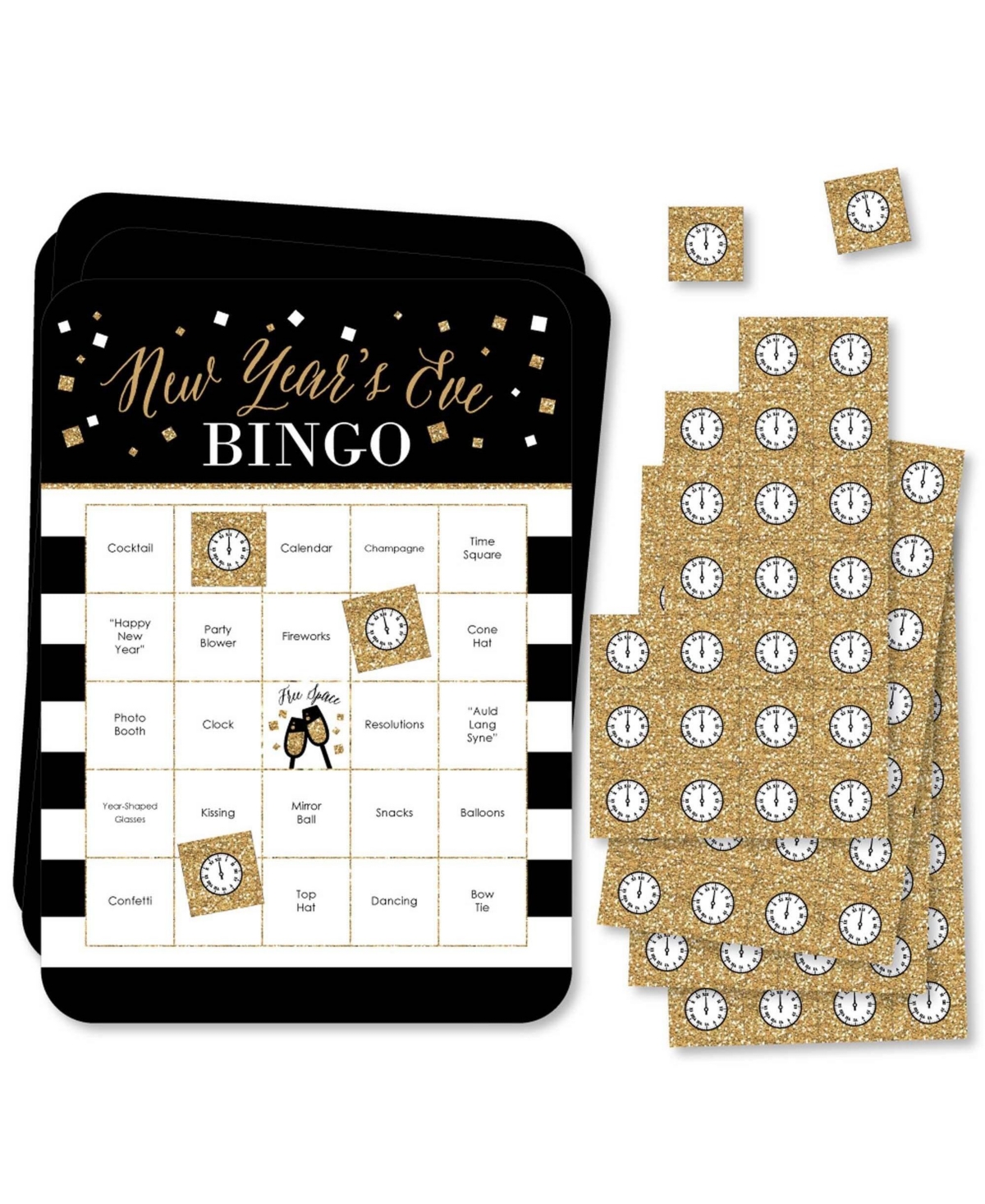 New Years Eve - Gold - Bar Bingo Cards & Markers - Party Bingo Game - 18 Ct