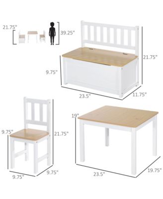 4-Piece Kids Table Set with 2 Wooden Chairs, 1 Storage Bench