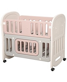 Indoor Childrens Sleeping Crib w/ 4 Detachable Locking Wheels, Pink