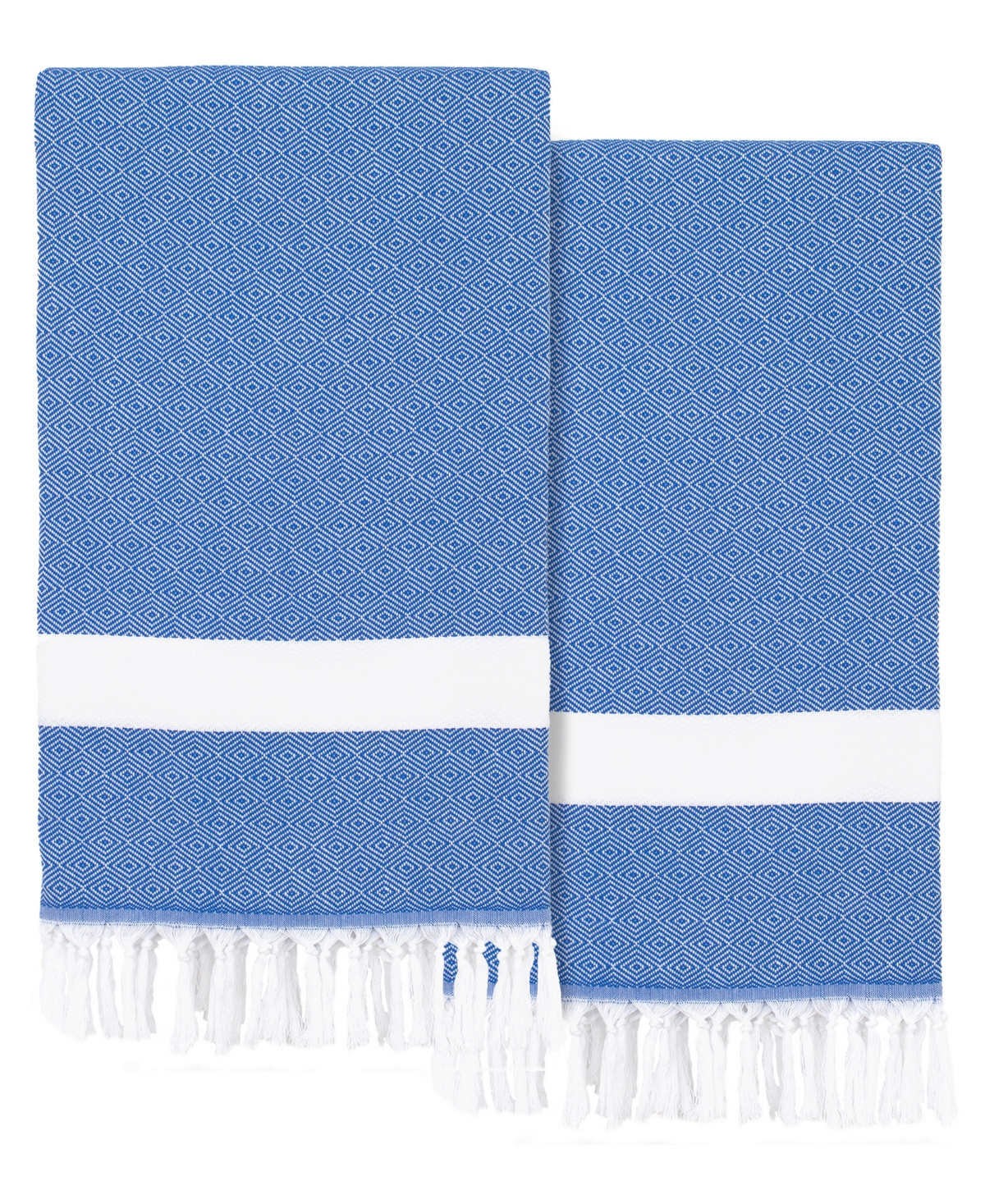 Linum Home Textiles 100% Turkish Cotton Diamond Pestemal Beach Towel Collection, 2 Piece In Royal Blue