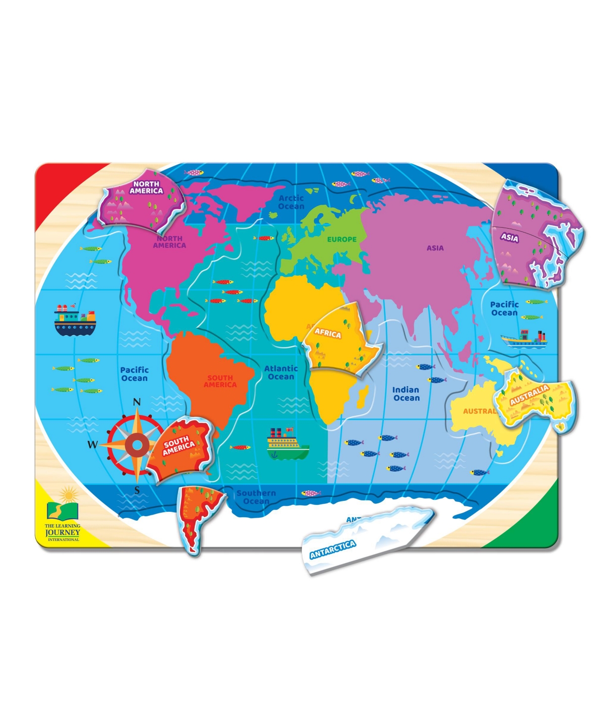 Shop The Learning Journey - Lift Learn Continents Oceans 22 Pieces Puzzle Set In Multi Colored