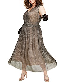 Plus Size Crinkle Chiffon Sleeveless Metallic Dress