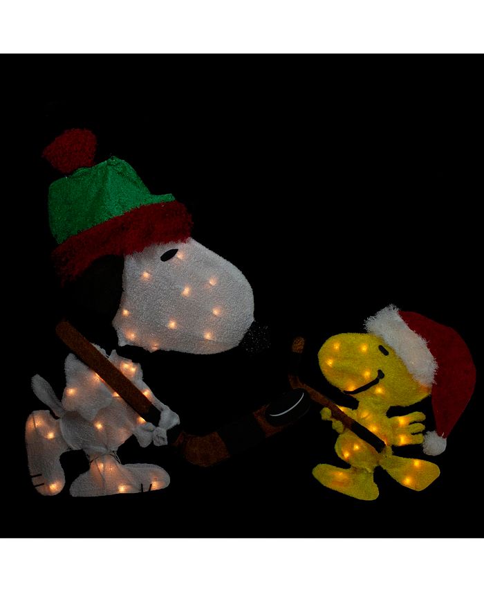 Northlight Lighted Snoopy and Woodstock Play Hockey Outdoor Christmas