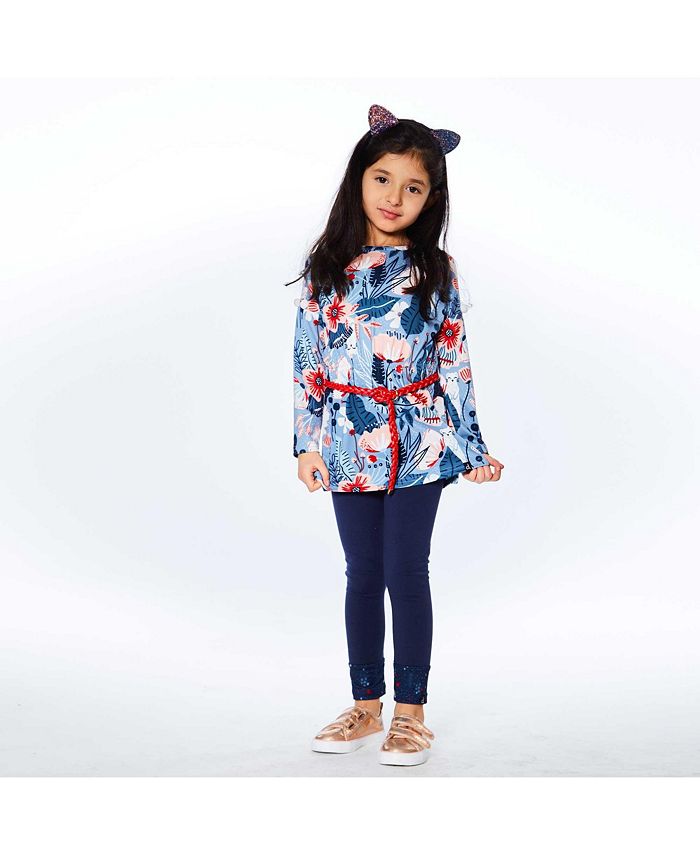 Deux par Deux Girl Long Sleeve Tunic With Belt Printed Weasels