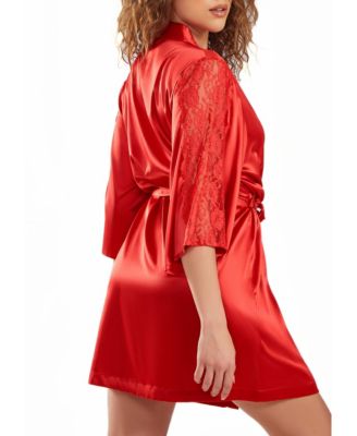 Women's Milena Satin and Lace Robe with Self Tie Sash