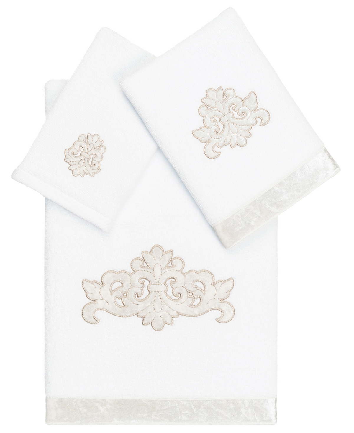 Linum Home Textiles Turkish Cotton May Embellished Towel Set, 3 Piece Bedding In White