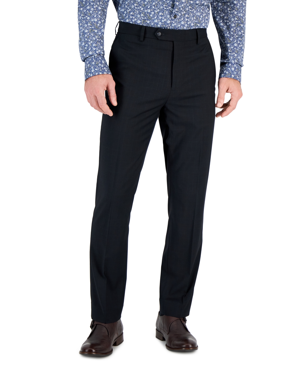 Shop Vince Camuto Men's Slim-fit Spandex Super-stretch Suit Pants In Navy Plaid