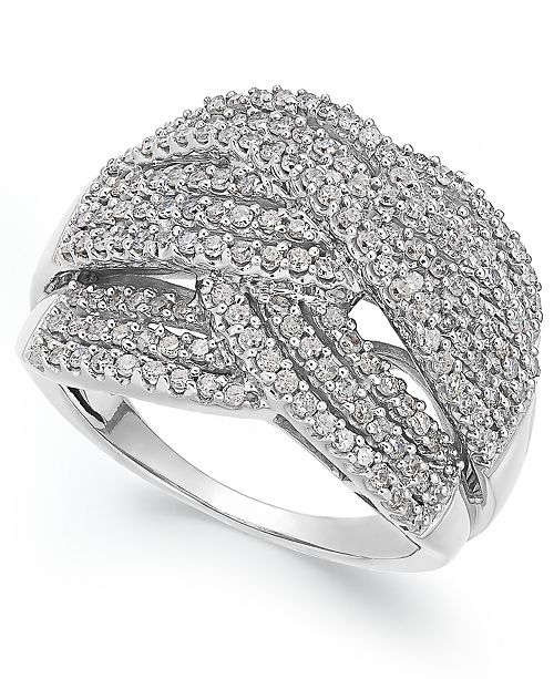 Macy's Diamond Wave Ring in 10k White Gold (1 ct. t.w.) Rings