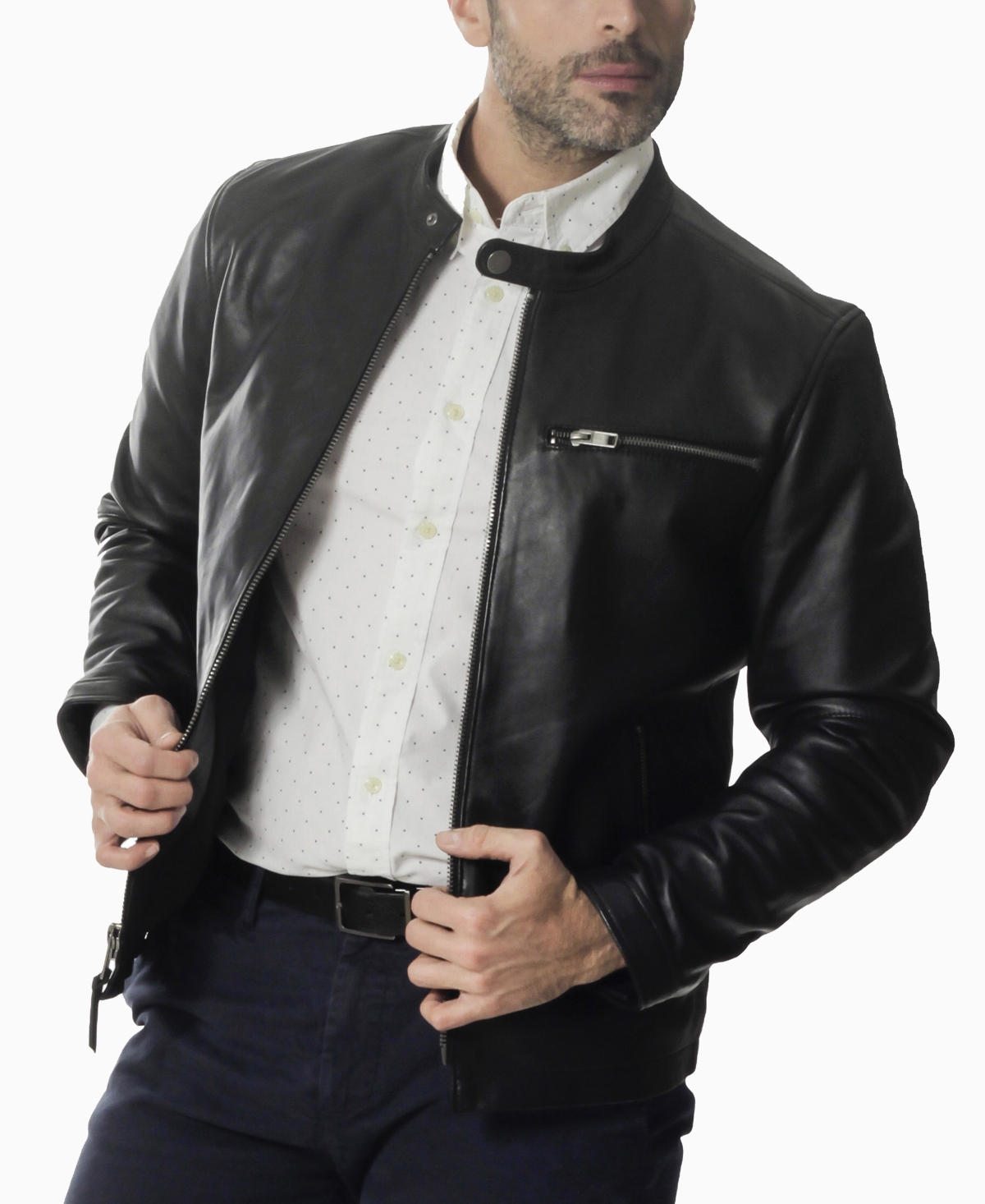 Shop Frye Men's Classic Leather Cafe Racer Jacket In Black