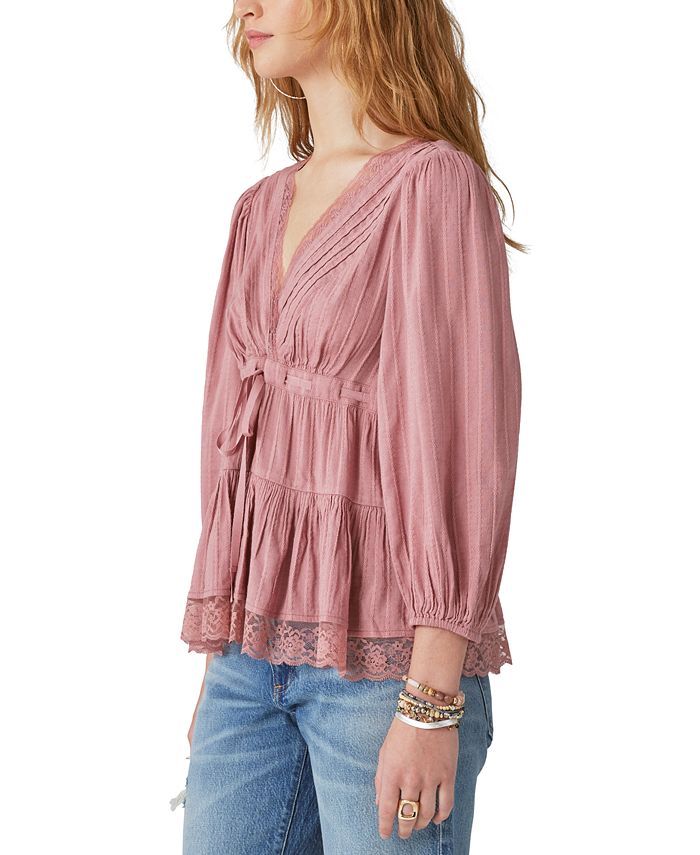 Lucky Brand Women's Vintage Embroidered Lace Bubble Tank - Soft Cotton Square Neck Top, Seneca Rock Color