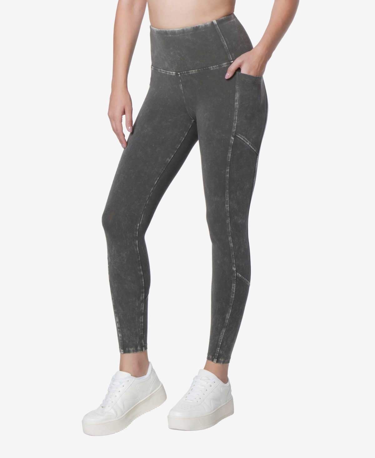 Andrew Marc Sport Women's High Rise Full Length Mineral Washed Leggings Pants