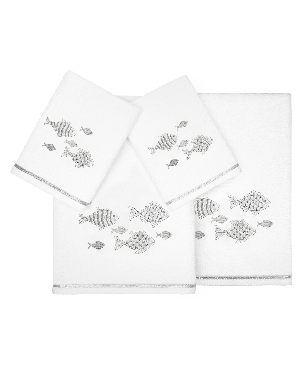 Linum Home Textiles Turkish Cotton Figi Embellished Towel Set, 4 Piece Bedding In White