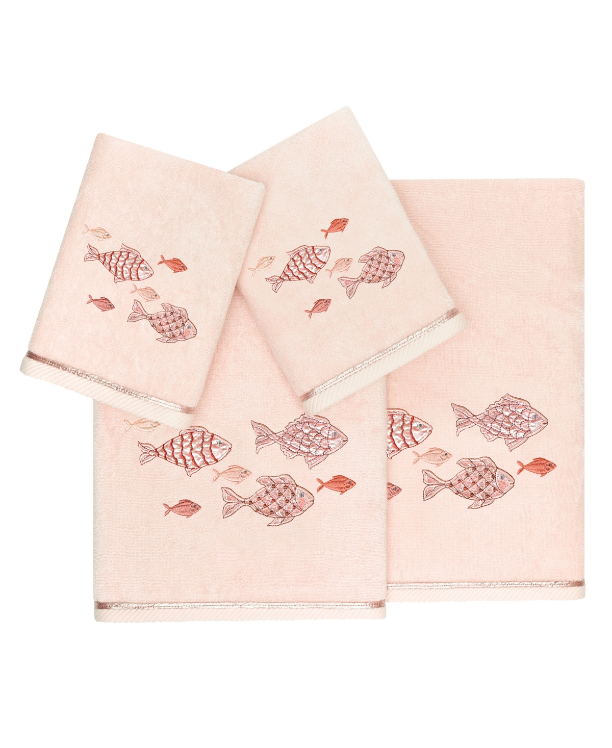 Linum Home Textiles Turkish Cotton Figi Embellished Towel Set, 4 Piece Bedding In Blush
