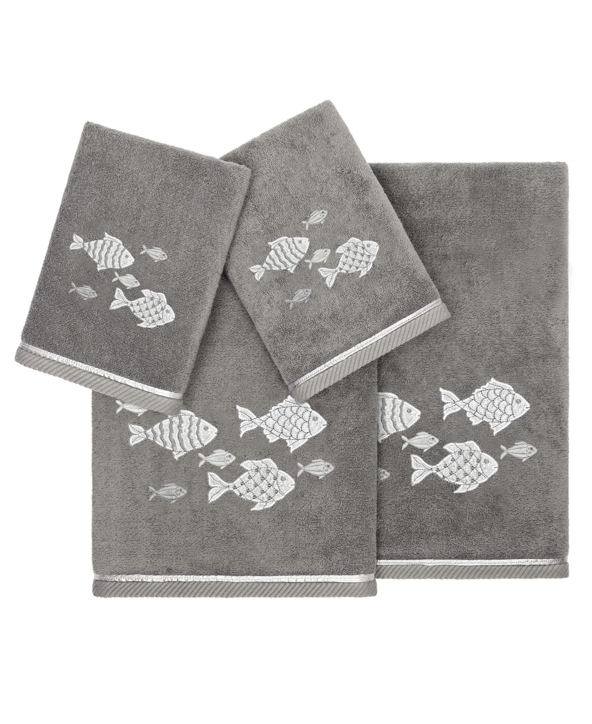 Linum Home Textiles Turkish Cotton Figi Embellished Towel Set, 4 Piece Bedding In Charcoal