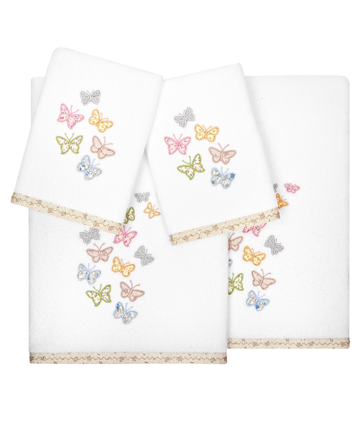 Linum Home Textiles Turkish Cotton Mariposa Embellished Towel Set, 4 Piece In White