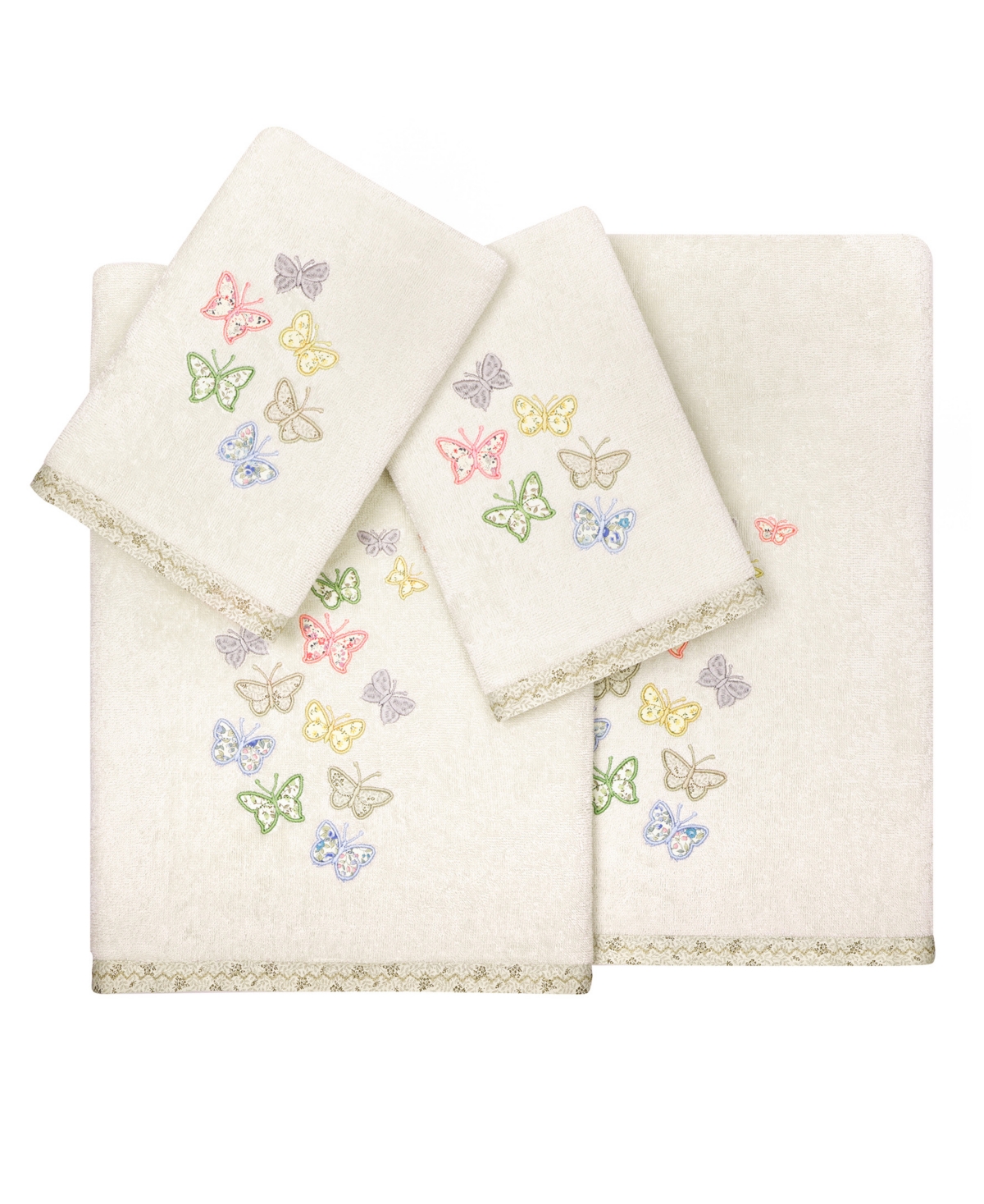 Linum Home Textiles Turkish Cotton Mariposa Embellished Towel Set, 4 Piece Bedding In Beige