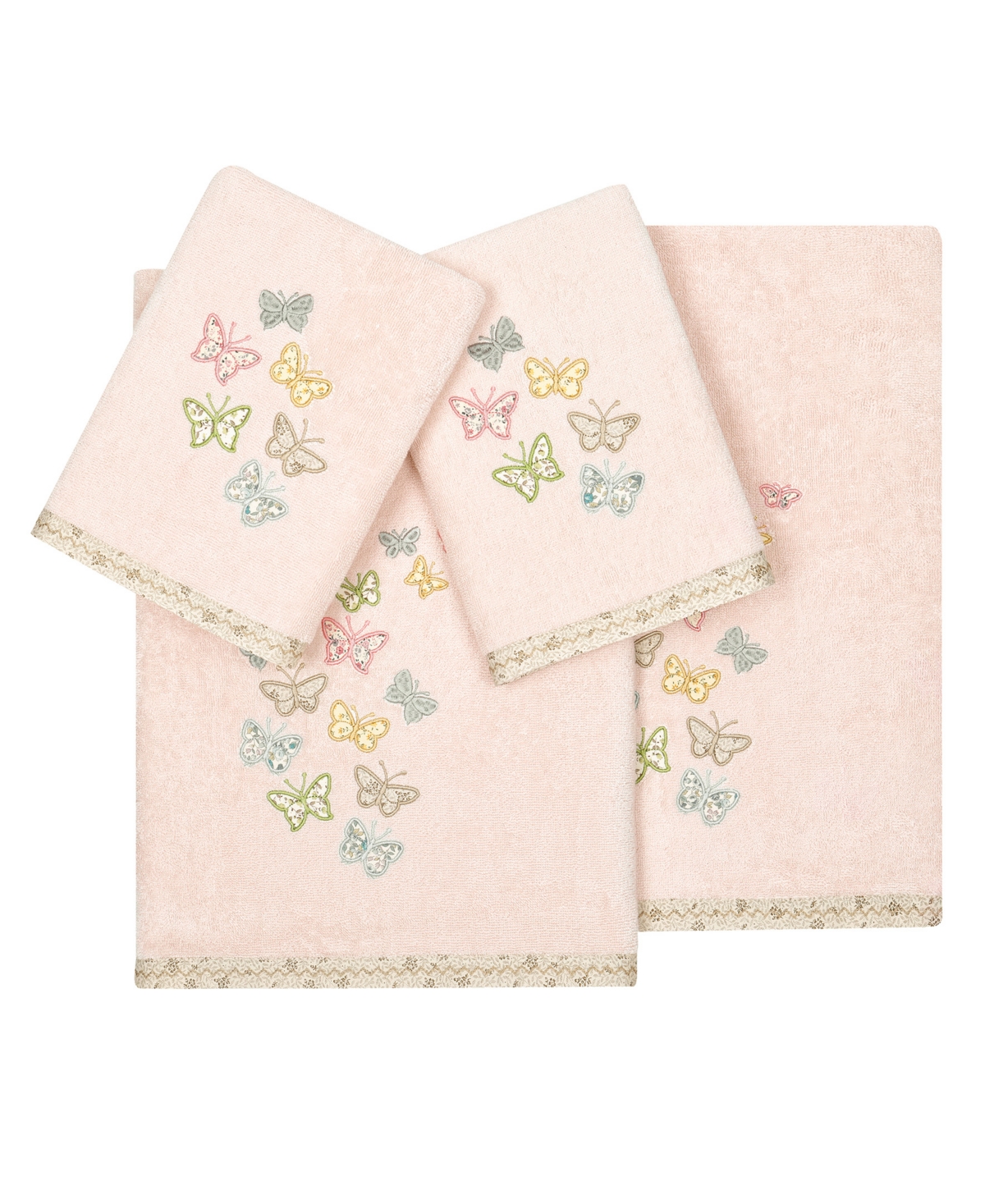 Linum Home Textiles Turkish Cotton Mariposa Embellished Towel Set, 4 Piece Bedding In Blush