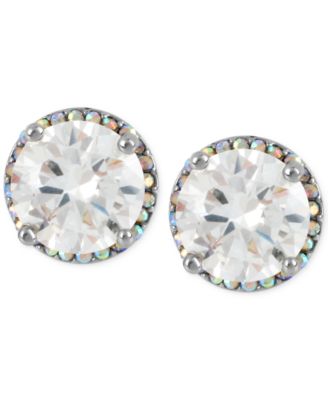 Betsey Johnson Silver-Tone Crystal Round Stud Earrings - Macy's