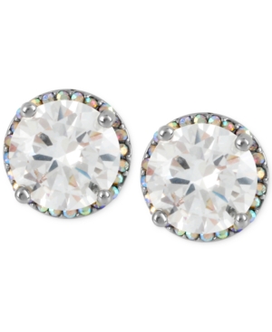image of Betsey Johnson Silver-Tone Crystal Round Stud Earrings