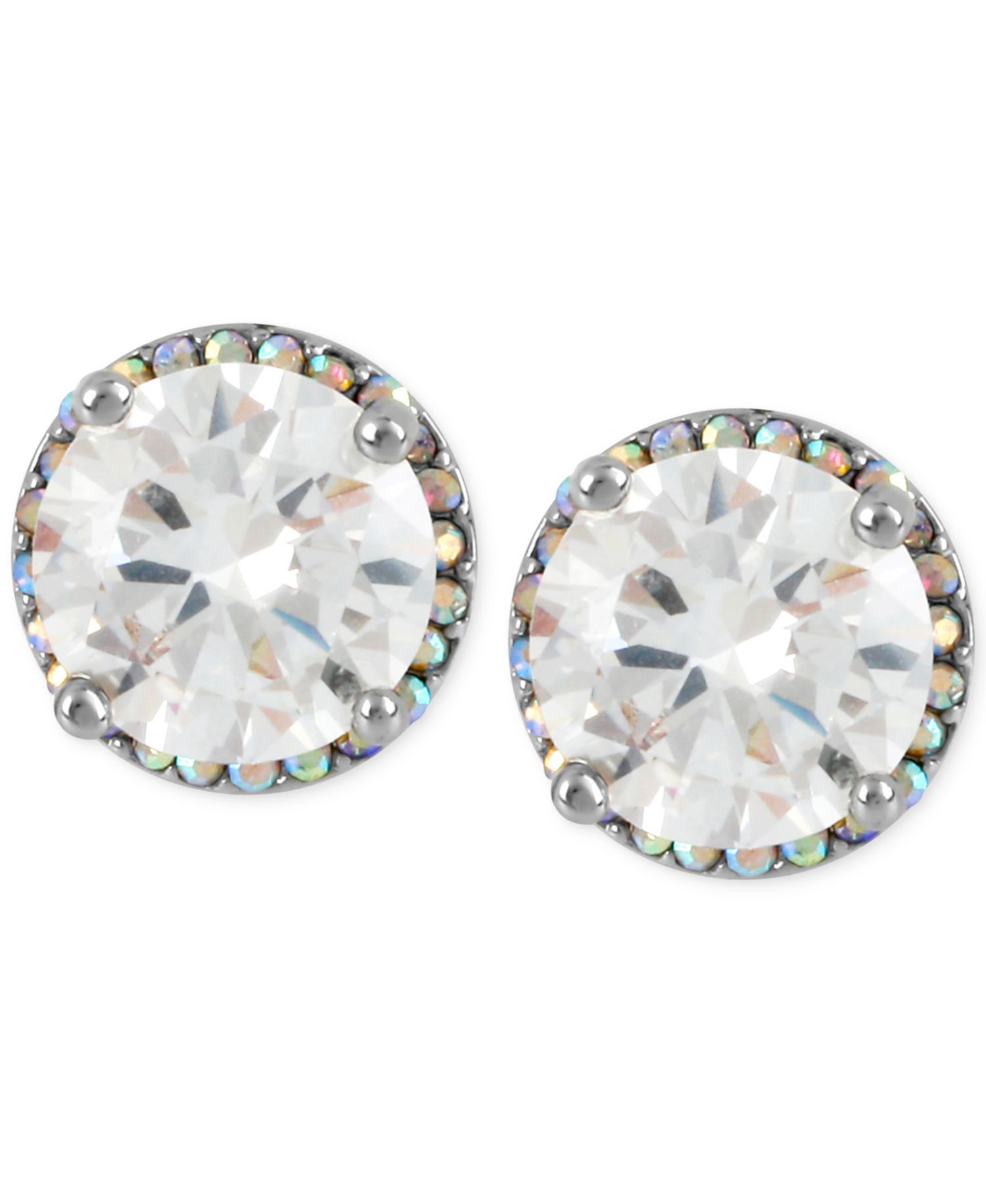 Silver-Tone Crystal Round Stud Earrings