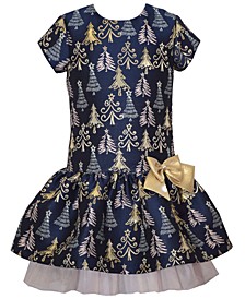 Toddler Girls Short Sleeve Jacquard Holiday Tree Dress