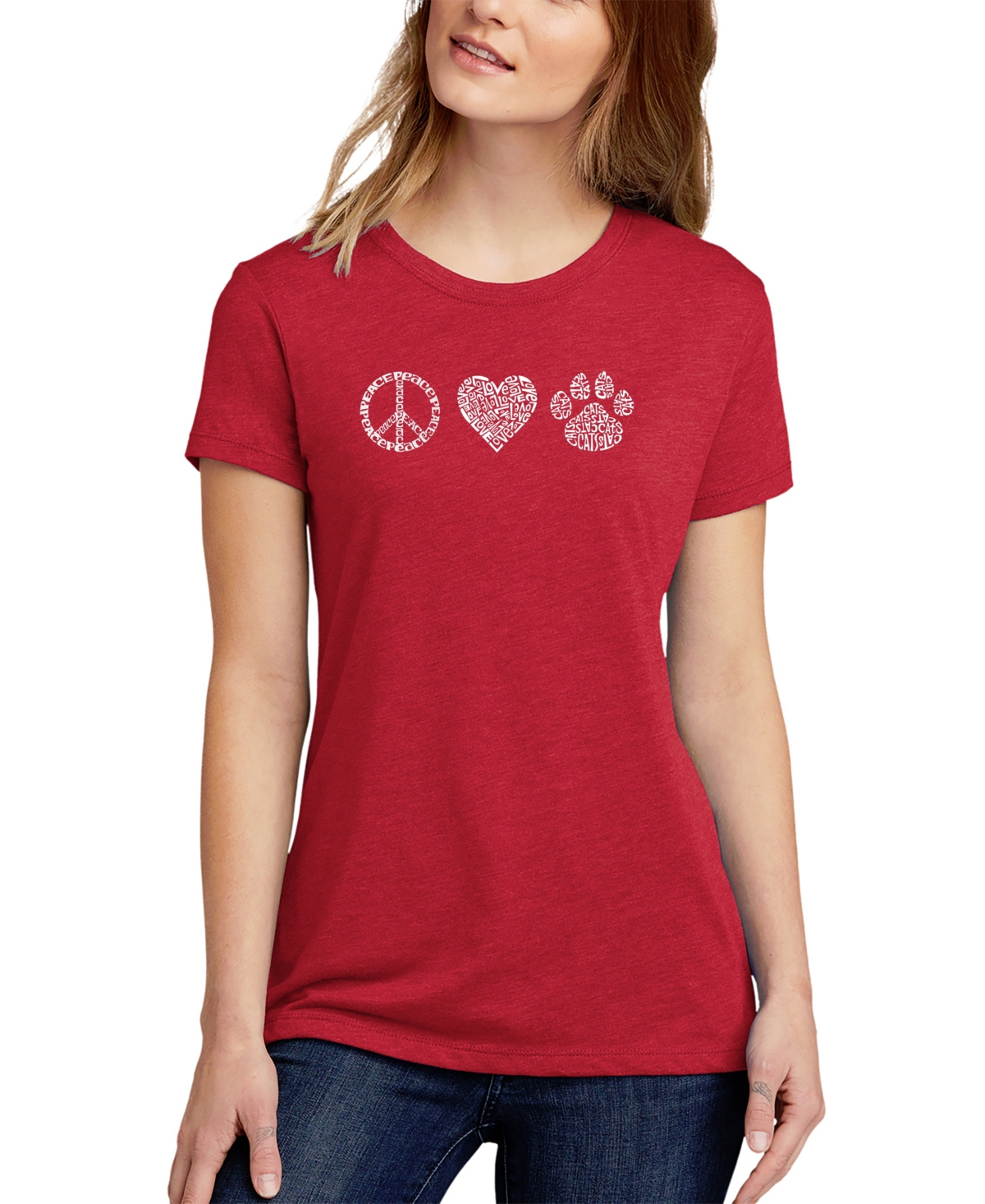 La Pop Art Women's Premium Blend Peace Love Cats Word Art T-shirt