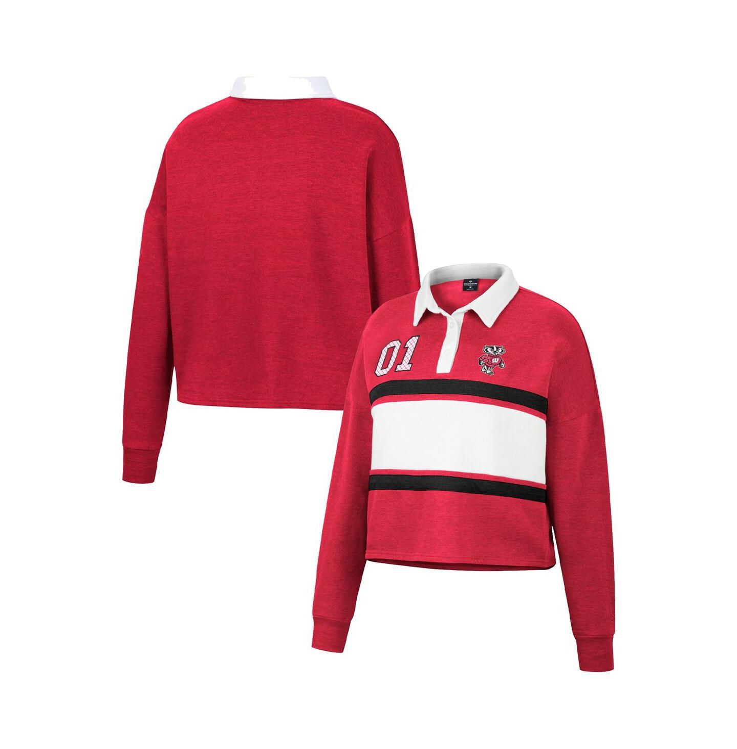 Женская рубашка Colosseum Heather Red Wisconsin Badgers I Love My Job Rugby Long Sleeve — фото 1