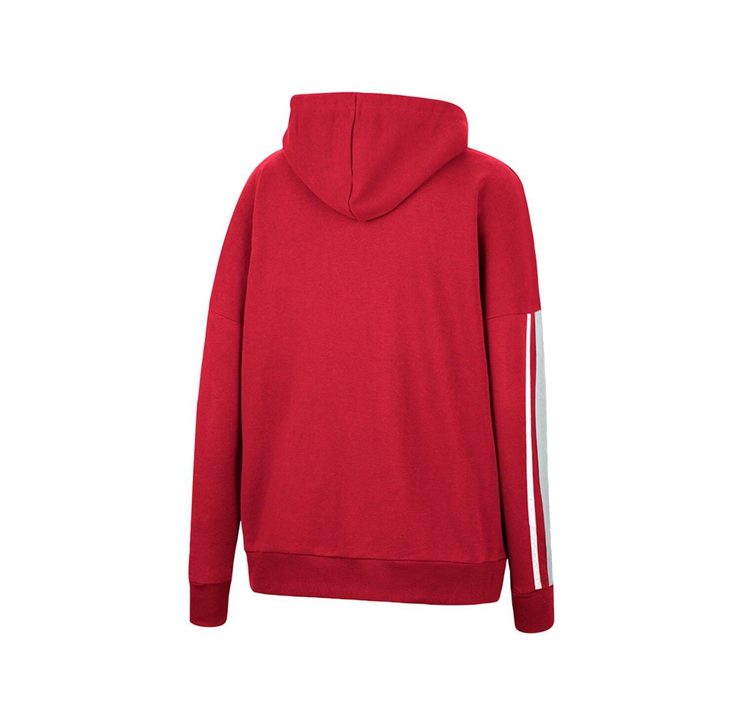 Women's Crimson Oklahoma Sooners Serena Oversized Sleeve Striping V-Neck Pullover Hoodie