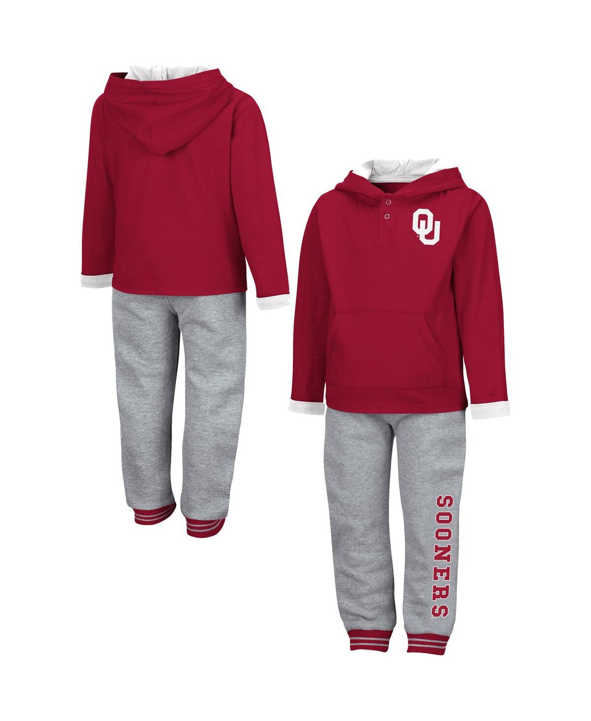 Colosseum Babies' Toddler Boys  Crimson And Heathered Gray Oklahoma Sooners Poppies Pullover Hoodie And Sweat In Crimson,heathered Gray
