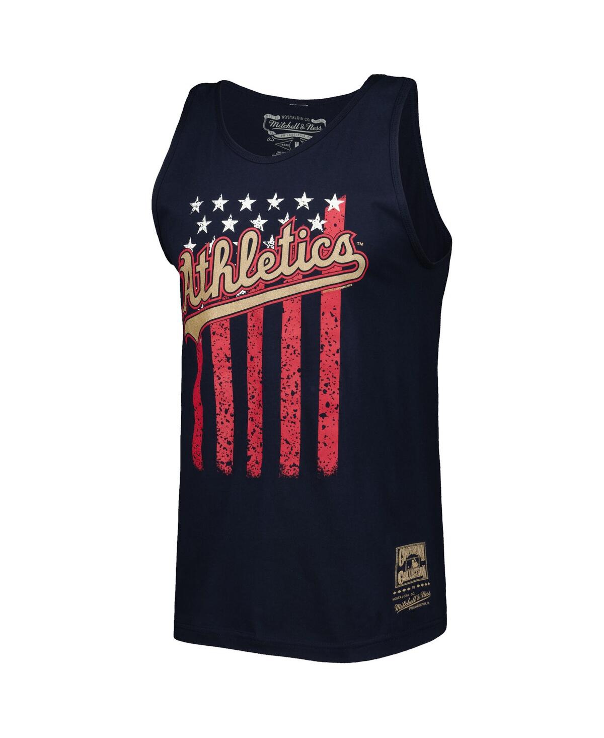 Shop Mitchell & Ness Men's  Navy Oakland Athletics Cooperstown Collection Stars And Stripes Tank Top
