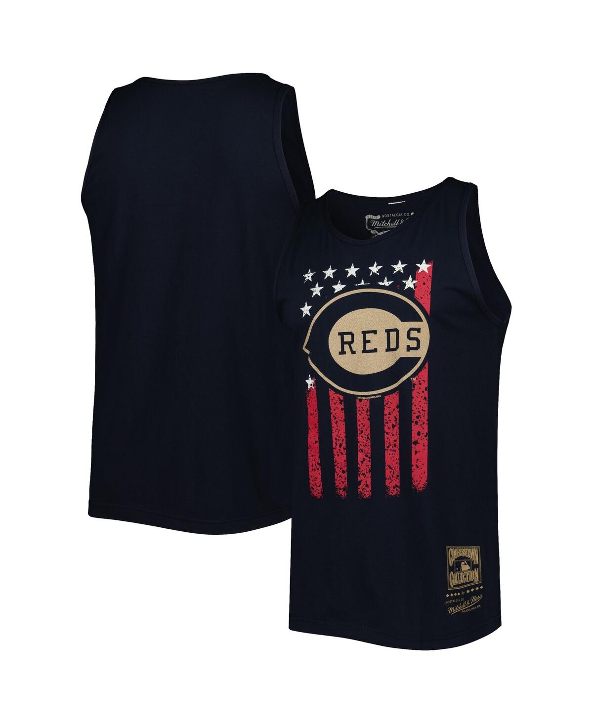 MITCHELL & NESS MEN'S MITCHELL & NESS NAVY CINCINNATI REDS COOPERSTOWN COLLECTION STARS AND STRIPES TANK TOP
