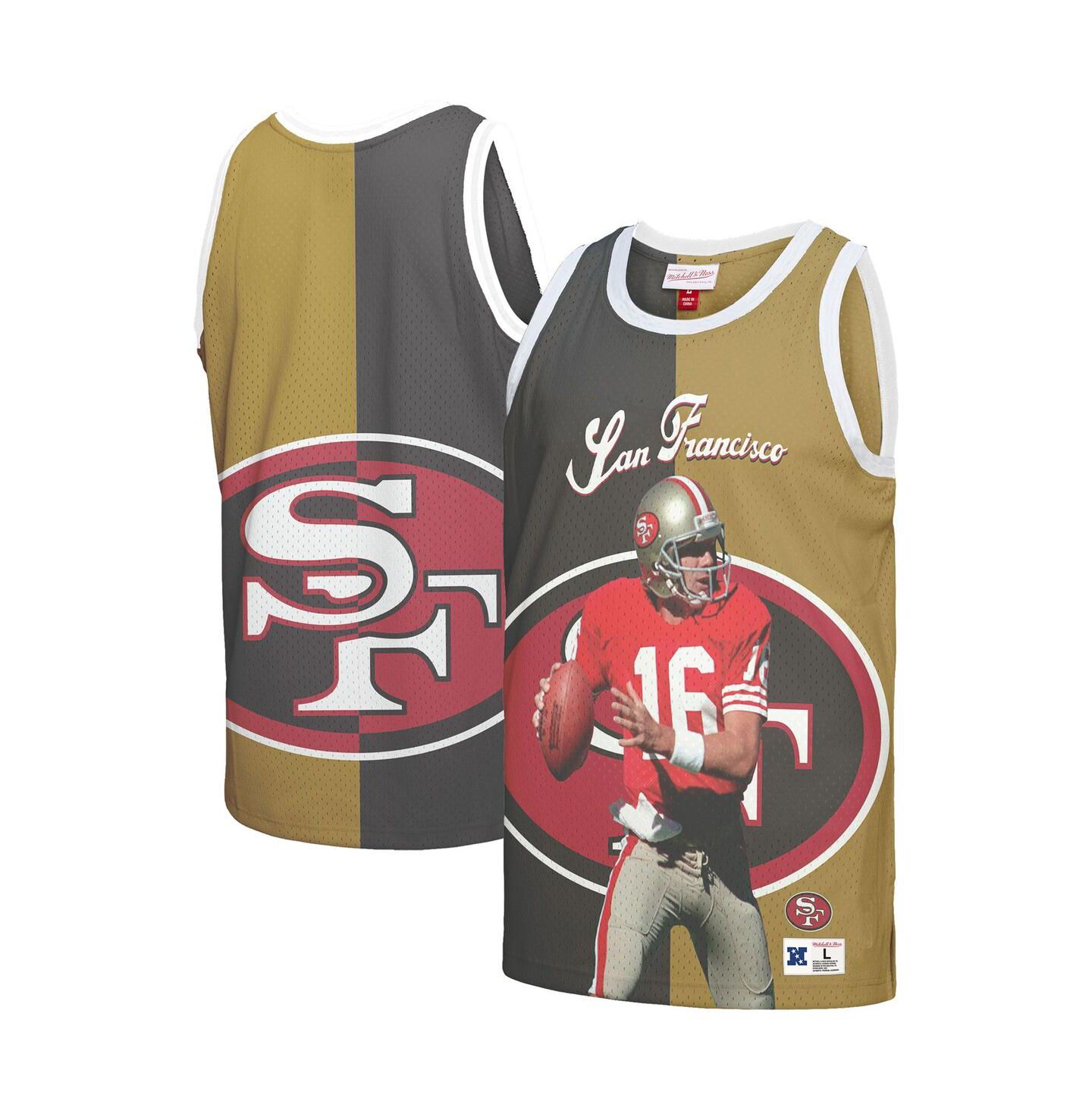 Мужской топ Mitchell & Ness Joe Montana Black, Gold San Francisco 49ers Retired Player Graphic — фото 4