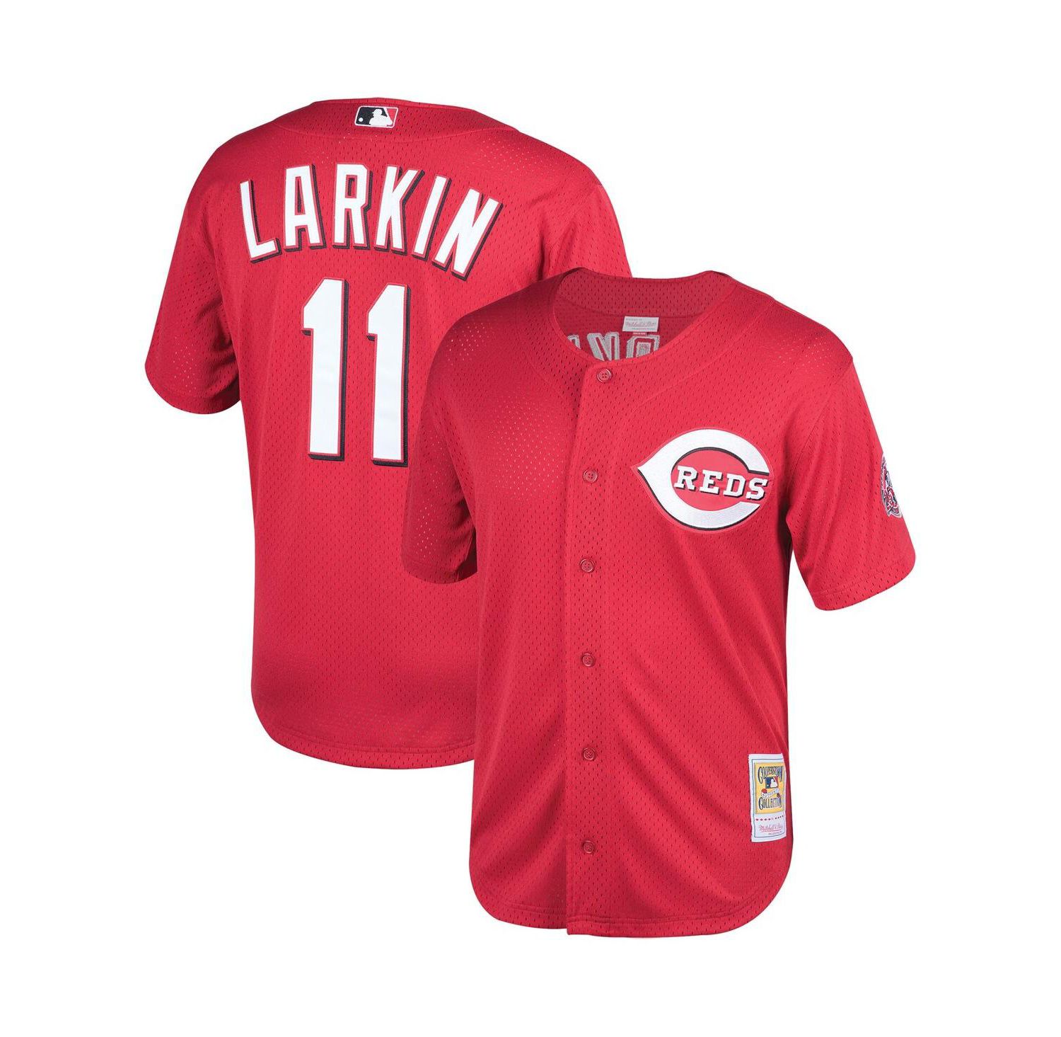 Men's Barry Larkin Red Cincinnati Throwback Reds Cooperstown Mesh Batting Practice Jersey