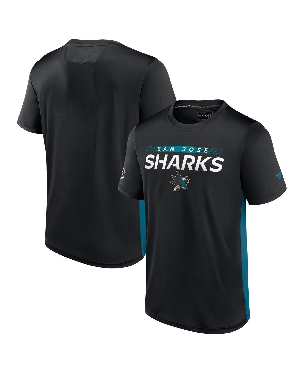 Fanatics Men's  Branded Black, Teal San Jose Sharks Authentic Pro Rink Tech T-shirt In Black,teal