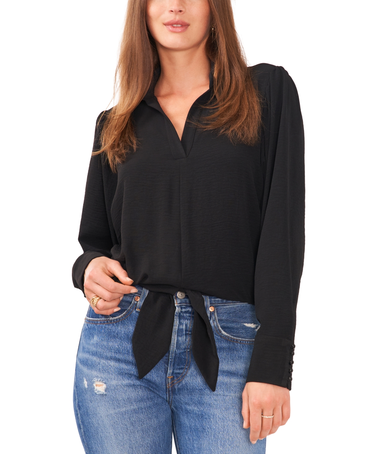 VINCE CAMUTO WOMEN'S LONG-SLEEVE TIE-FRONT COLLAR TOP