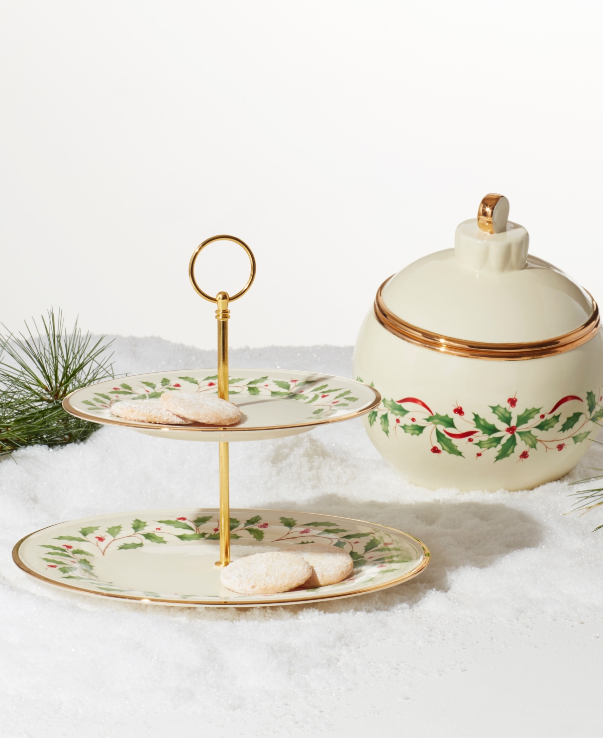 Lenox Holiday 2-tiered Server In Red,green And Ivory